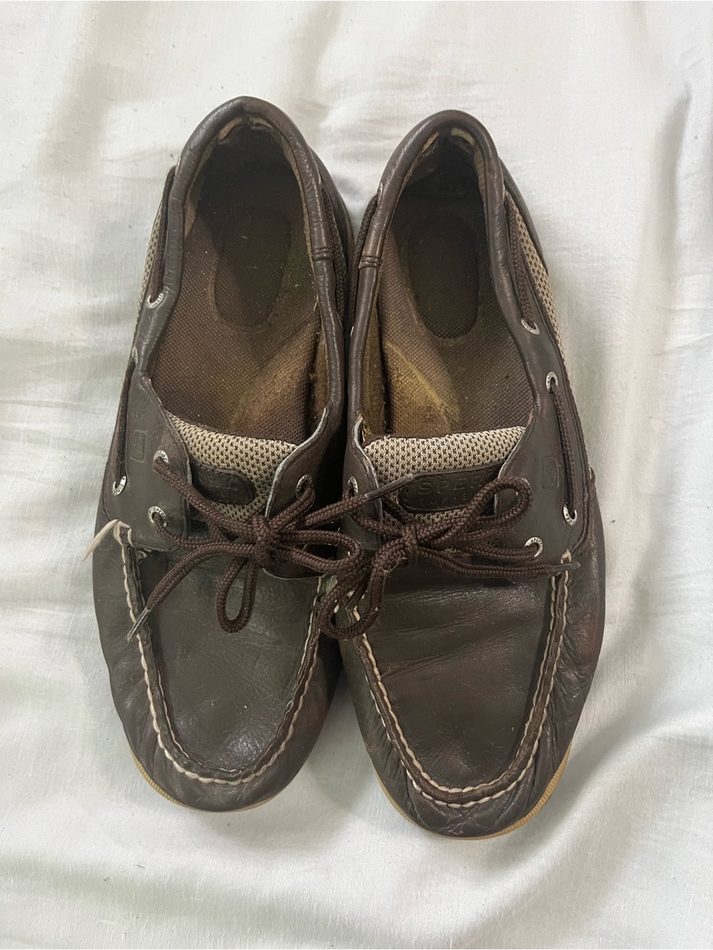 Sperry Brown Leather Lace-Up Boat Shoes with Mesh Tongue